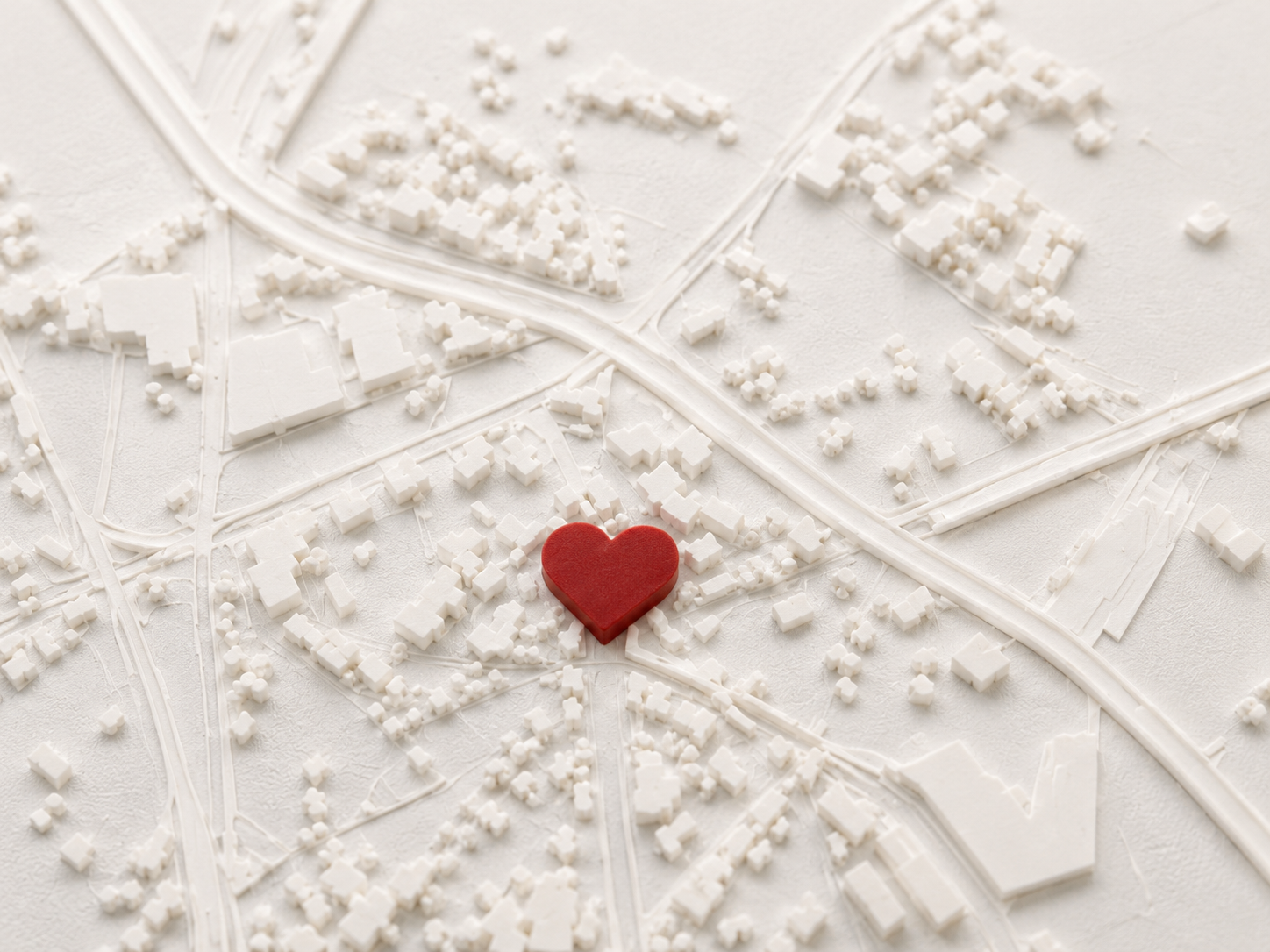Close-up 3D mapa — raskrsnice i srce