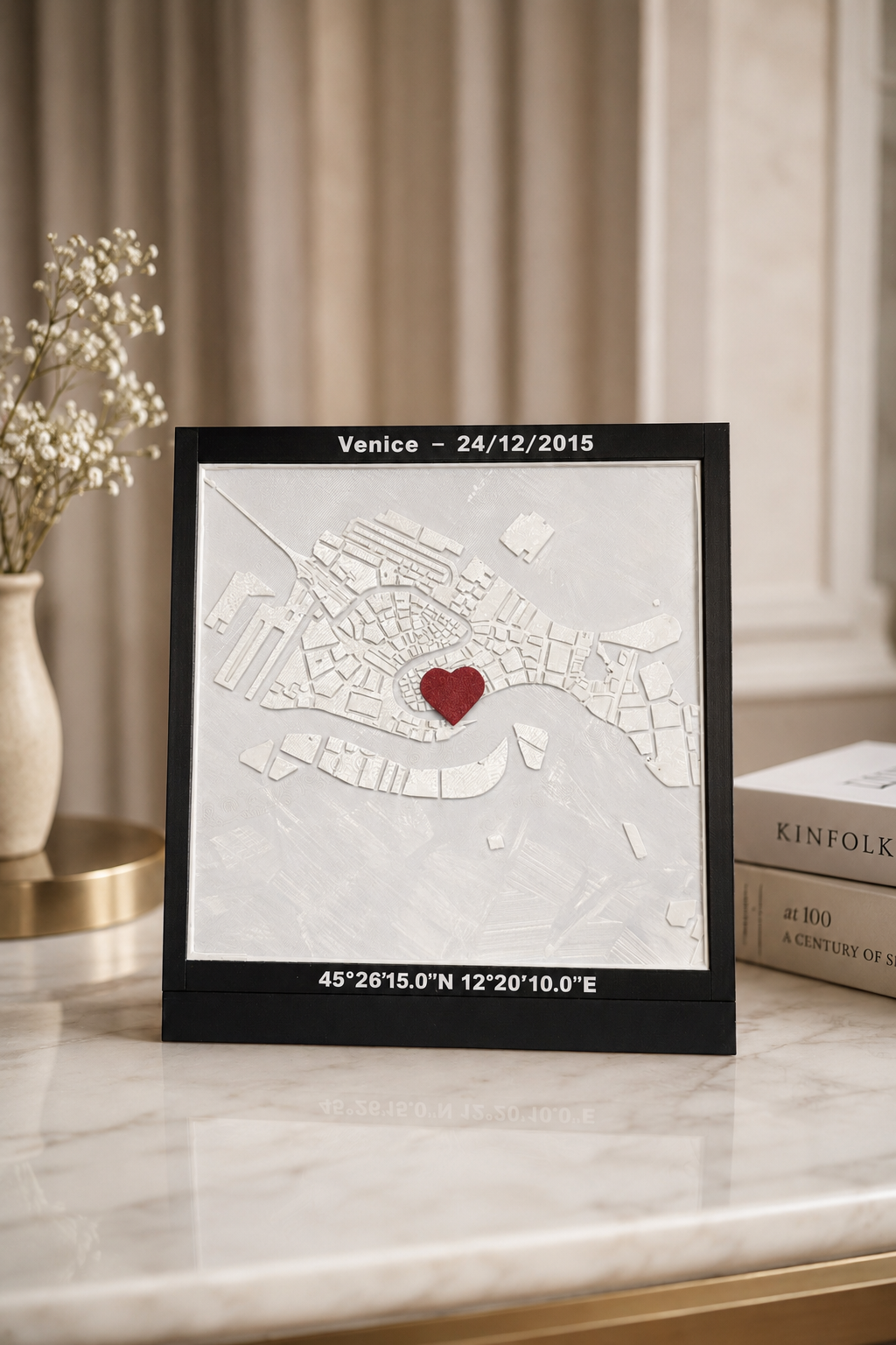 3D mapa Venecije sa personalizovanim tekstom i koordinatama